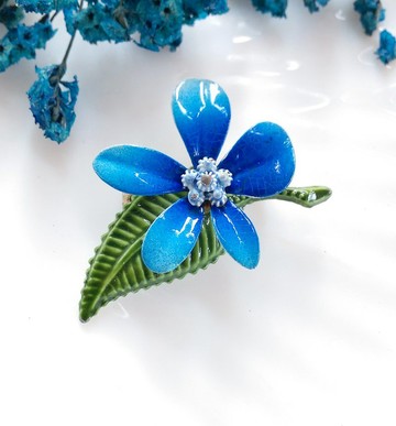 Vintage Jewelry   立體可愛 漸層藍 琺瑯花 花卉 別針  胸針