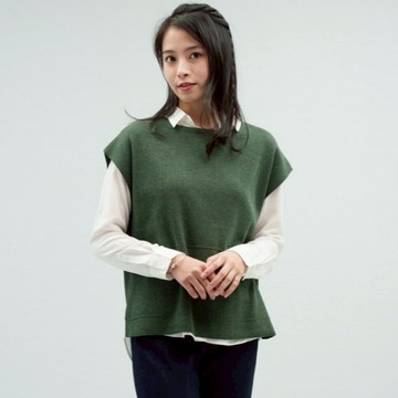 O-LIWAY 台灣製 質感修身～Rayon連袖細針圓領兩穿背心上衣