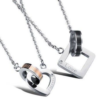 鈦鋼項鍊 情侶對鍊(一對)-時尚方型愛心百搭生日情人節禮物男女飾品2色73cl68【獨家進口】【米蘭精品】