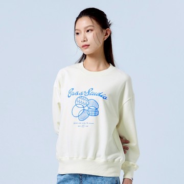 【ERSS】女裝 長袖上衣 長袖 t恤 大學T 剪影 花瓣 美式 米白【K60290】