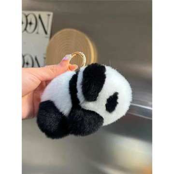 【可愛小熊貓】獺兔毛汽車鑰匙扣掛件韓國網紅毛絨公仔包掛飾禮物