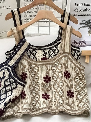 美背針織吊帶背心春秋內搭女復古寬松無袖短款夏季外穿設計感上衣