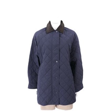 Max Mara-WEEKEND PEPATO 燈芯絨領 海軍藍防潑水塔夫綢 駱駝絨菱格大衣 外套