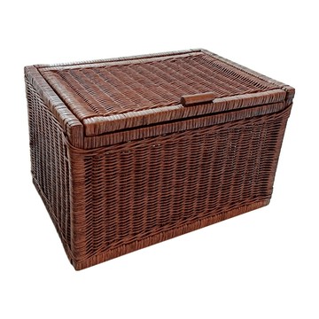 高級款藤編有蓋收納籃  棕色  42 × 28 × 26.5 cm  1個