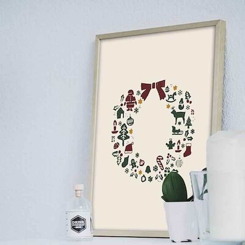 クリスマスリース I077 北欧韓国ポスター サイズa4 A3 B5 B4 通販 Lineポイント最大1 0 Get Lineショッピング