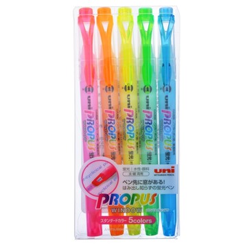 Uni 三菱 PUS-102T 雙頭視窗螢光筆 (5色組)【APP滿額下單10%點數(單一帳號最高5000點)】1/31止