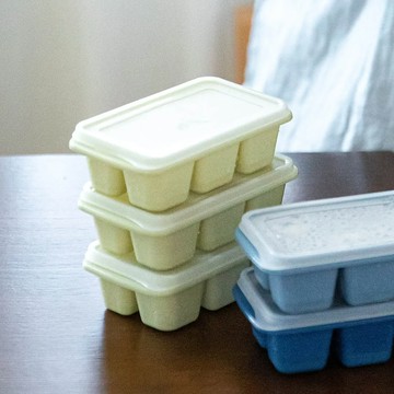 日本 霜山 軟底防異味密封式6格製冰盒附蓋(莫蘭迪藍3色)-9入 - 香草綠