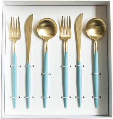 Cutipol【日本代購】葡萄牙 GOA系列餐具 綠松石/金晚餐6件套