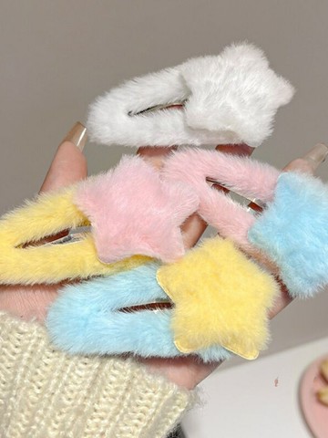 發夾八字劉海側邊夾秋冬毛絨星星BB夾女甜美可愛五角星不傷發發卡