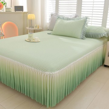 涼席 蚊帳 免運 開立發票 高端冰豆豆冰絲涼席三件套床裙款可機洗公主風夏季涼感空調軟席子