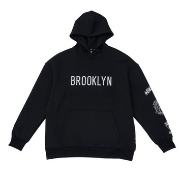 NBA 寬版 隊伍圖樣印刷 連帽T恤 籃網隊 黑色-3455105520