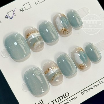 可隔日到貨！夢入江南 純手工貓眼穿戴甲 漸變氣質手工甲 手繪溫柔顯白光療甲片 豆豆甲 假指甲 指甲貼 穿戴甲 穿帶甲片