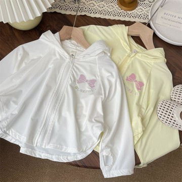 mori🎀mori女童蝴蝶結印花連帽防曬衣寶寶蝙蝠袖寬鬆外套薄款兒童女夏季