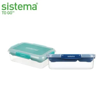 綠 SISTEMA TOGO 隨行保鮮盒長形分層分格2.2L