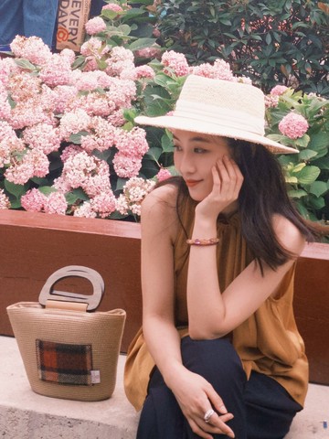 harris tweed哈裡斯木柄草編包法式復古手工編織包日繫手提沙灘包