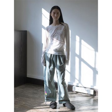 一個短篇丨純棉刺繡松緊腰腳口抽繩造型工裝多口袋休閑長褲