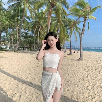 DUYI~夢詩 泳衣女黑色花朵比基尼長裙分體三件套性感度假蕾絲抹胸