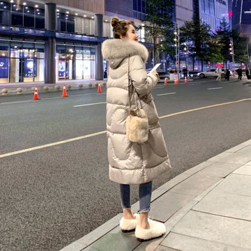 白鴨絨羽絨服2024年新款女韓版大毛領中長款過膝高領冬季加厚外套