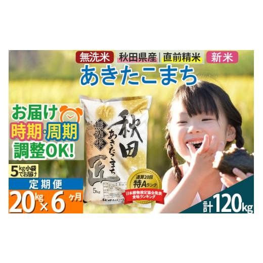 ふるさと納税 秋田県 仙北市 ＜新米＞《定期便6ヶ月》秋田県産 あきたこまち 20kg (5kg×4袋) ×6回 令和5年産 発送時期が選べる 周期調整OK 隔月配…