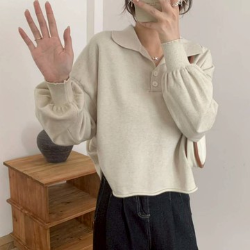 平價衣著 親膚POLO針織衫 泡泡袖 燈籠袖 翻領上衣 針織上衣 女裝 衣服 寬鬆上衣 針織衫 顯瘦上衣 長袖t恤 冬裝