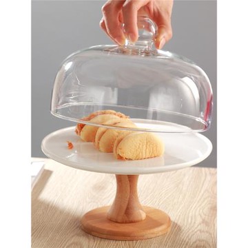 出口北歐高腳蛋糕盤子 歐式 家用 圓形帶蓋子 客廳甜品臺展示架