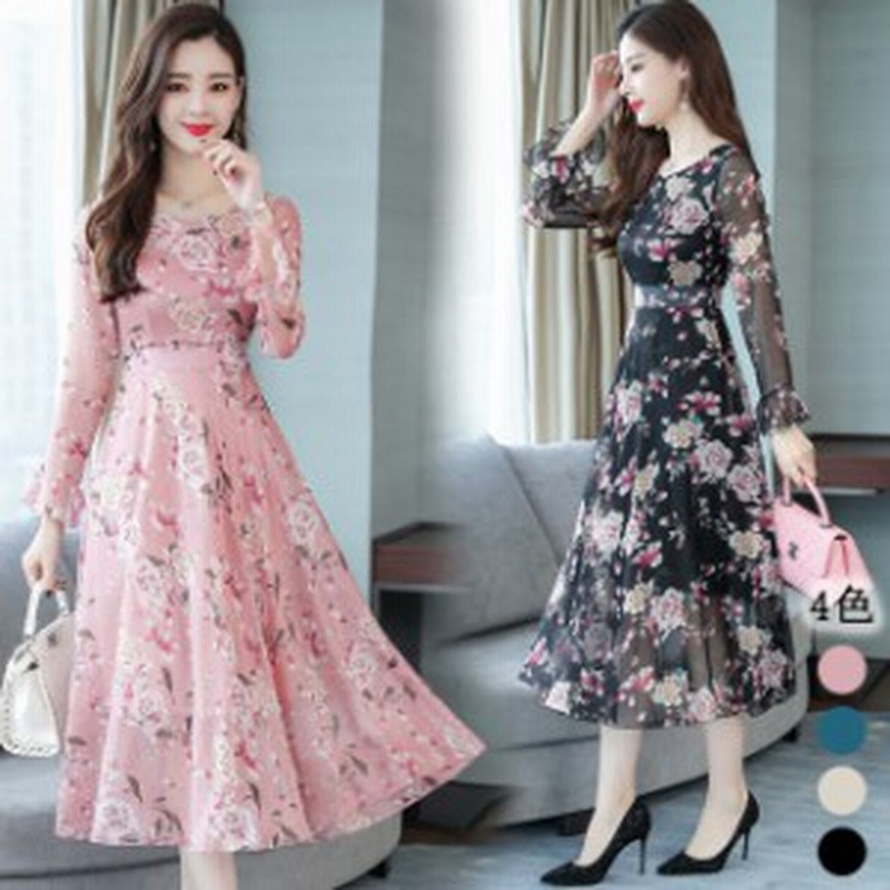 ワンピース レディース 花柄ワンピース 長袖 ロング ミモレ丈 30代40代 膝丈ワンピース 通勤 着痩せ オシャレ 大人 上品 通販 Lineポイント最大1 0 Get Lineショッピング