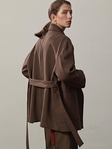 BELTED OVERSIZED HALF COAT JACKET(KHAKI)