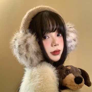 豹紋毛絨耳罩 女冬季毛茸茸耳包 耳套 騎車防凍防寒保暖耳暖 耳捂子