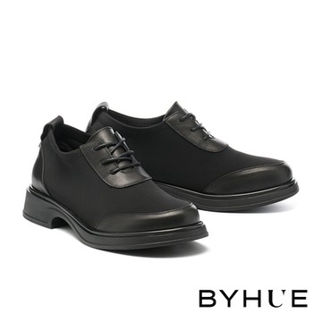 厚底鞋 BYHUE 復古紳士異材質綁帶軟芯厚底鞋－黑