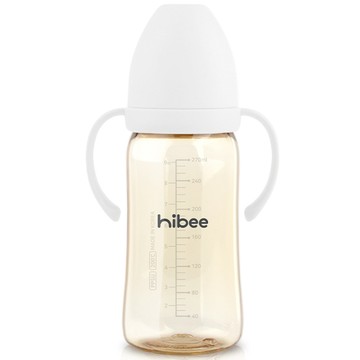 正韓 hibee 仿媽咪乳房感  『八孔360°循環防脹氣』 PPSU 寬口奶瓶/水瓶270ml_含把手_白_HB3W