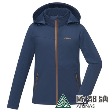 【ATUNAS 歐都納】男款SOFTSHELL刷毛抗風保暖連帽外套A1GA2411M深海藍/彈性舒適/防潑水/日常休閒穿搭