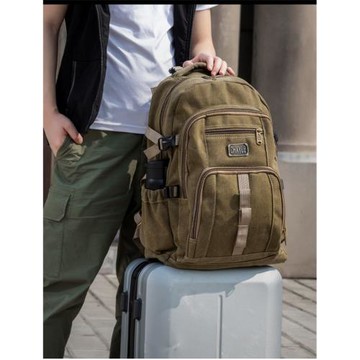 耐用大容量加厚帆布雙肩背包男中學生書包復古時尚潮流旅行登山包
