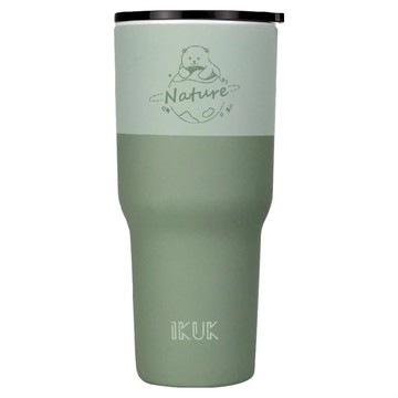 IKUK 艾可 900ml 保溫珍奶杯 陶瓷內膽 附吸管  森林綠  1個