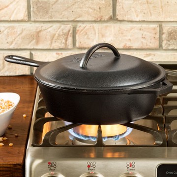 美國LODGE 美國製鑄鐵平底深煎鍋附蓋-27cm L8CF3