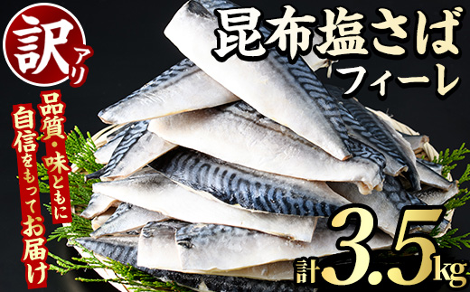 akune-2-371 ＜訳あり＞昆布塩さばフィーレ(3.5kg) サバ 鯖 魚類 おかず グリル 焼き魚 切り身 昆布 塩サバ ご家庭用 2-371