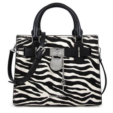 MICHAEL KORS Hamilton 銀字MK小牛毛皮革鎖頭兩用包(黑色)