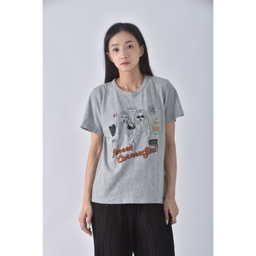 (M) 【陳喬恩私服】刺繡圖案灰色短袖上衣二手衣