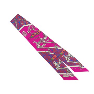 【二手名牌BRAND OFF】HERMES 愛馬仕 桃紅色 絲綢 MORS ET GOURMETTES REMIX Twilly 絲巾