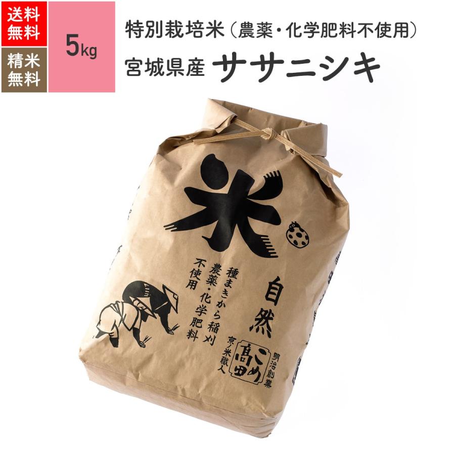 無農薬玄米 米 5kg ササニシキ 宮城県産 特別栽培米 5年産