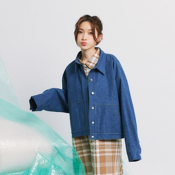 【Dailo】緹花水洗寬版長袖牛仔外套 藍 淺藍 (魅力商品)