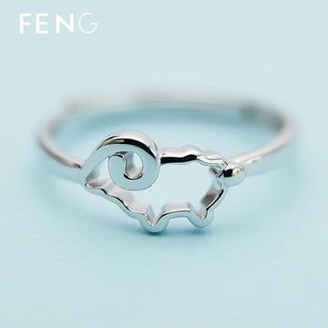 十二生肖羊戒指女s925純銀小羊鏤空招財開口戒屬羊鼠牛虎兔龍刻字