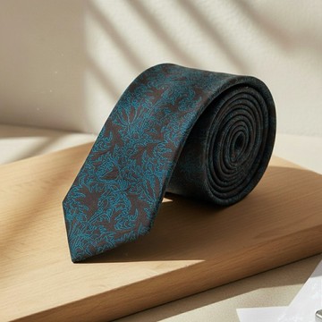 藍綠花卉咖領帶
