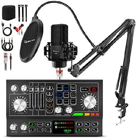 Podcast Equipment Bundle Aluminum Shell with 48V Condenser Microphone 25mm Diaphragm Studio Sound DJ Mixer ALL-IN-ONE Audio Interface For PC Phone Tab