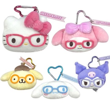 小禮堂 Sanrio 三麗鷗 絨毛大臉玩偶附扣環 (眼鏡款) Kitty 美樂蒂 酷洛米 大耳狗