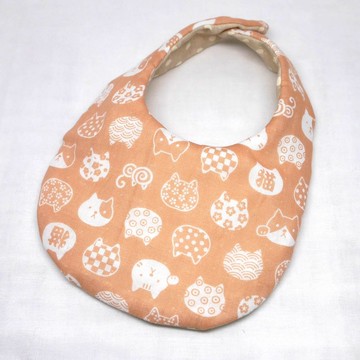 日本手工4層雙層紗布嬰兒圍兜/招財貓粉色