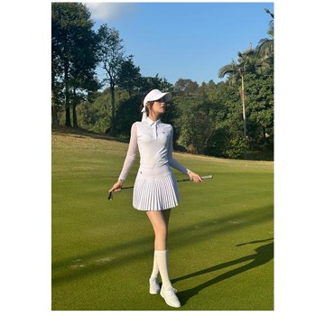 高爾夫新款女裝防曬長袖女士冰袖golfT恤白色套裝春夏防走光短裙