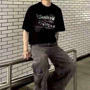 ✨免運！隔日達！✨短t t恤 夏季 美式復古上衣 oversize 字母印花 短袖t恤男 寬鬆 休閒百搭 半袖體恤