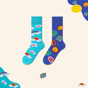 不對稱襪子女中筒襪長襪ab襪可愛錯配彩虹太陽雲朵