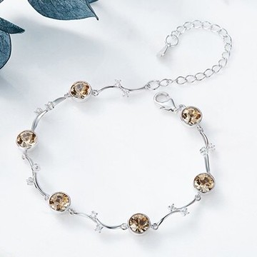 現貨+預購 925純銀手鍊水晶手環-香檳金色微鑲鋯石生日情人節聖誕節禮物女飾品73qh42【獨家進口】【米蘭精品】