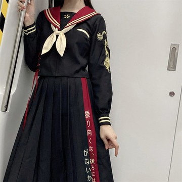 原創不良JK制服裙長袖基礎款正統水手服學院風套裝全套長裙女夏服